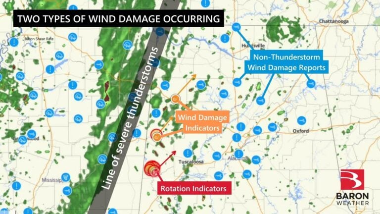 نوعان من أضرار الرياح ومؤشرات الطقس الحرجة