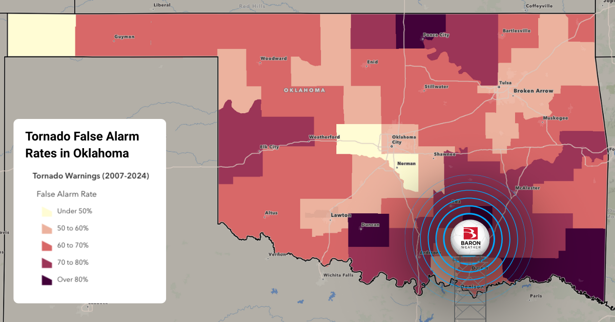 Tornado warning false alarm rates in Oklahoma